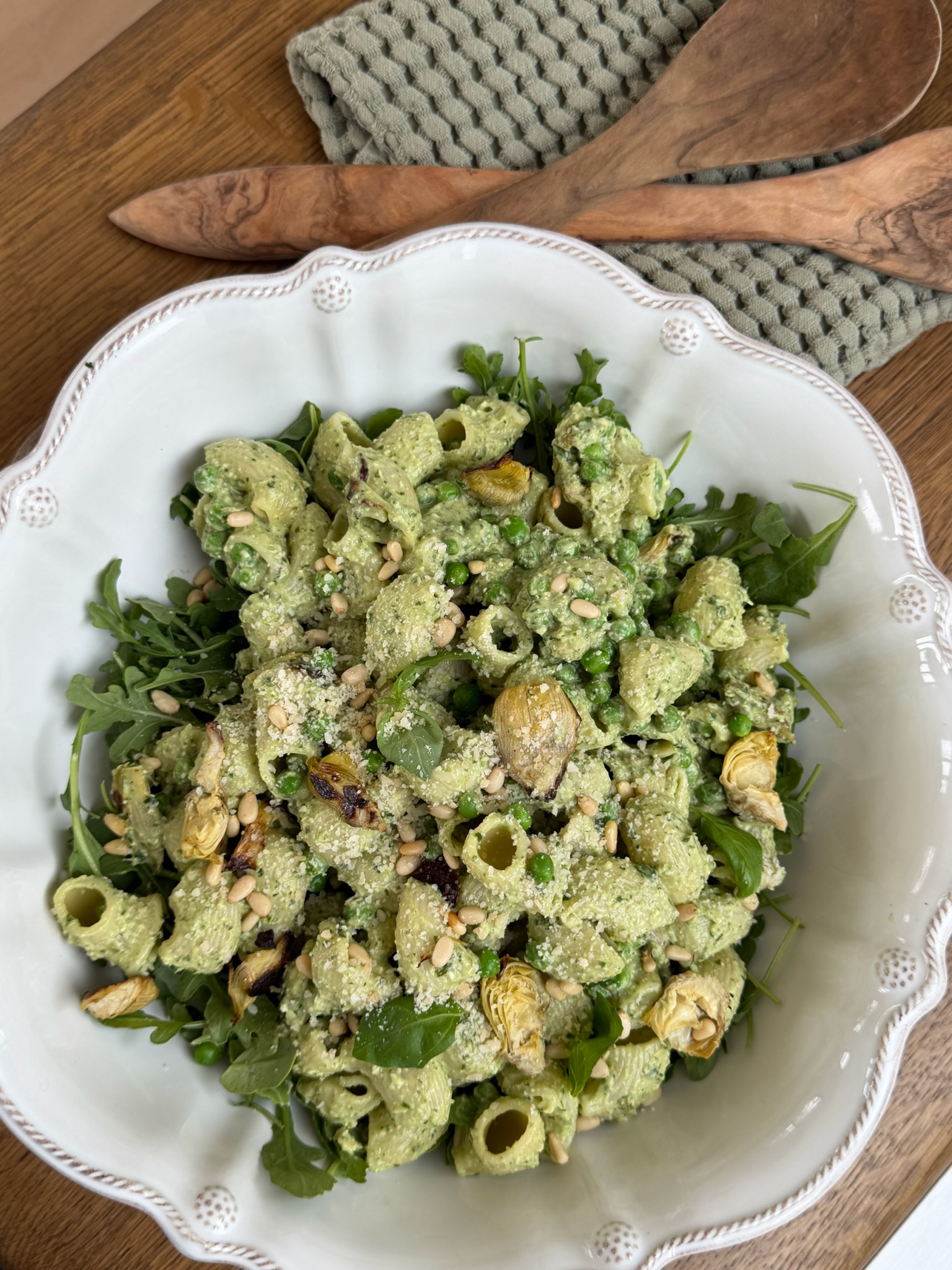 artichoke and pea pesto pasta